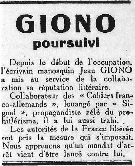 Article publié en 1944 par la presse bas-alpine / Amis de Jean Giono
