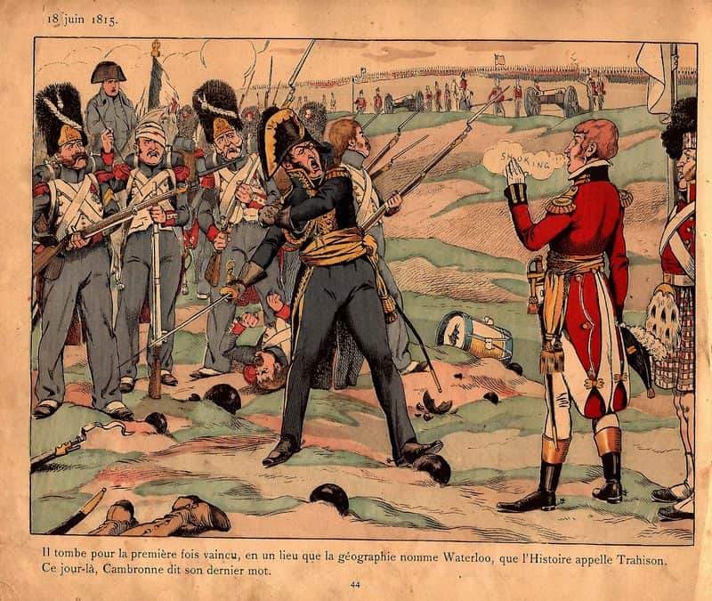Commandant le dernier carré de la Vieille Garde, sommé de se rendre, Cambronne aurait répondu : « La garde meurt mais ne se rend pas !... Merde ! ».
