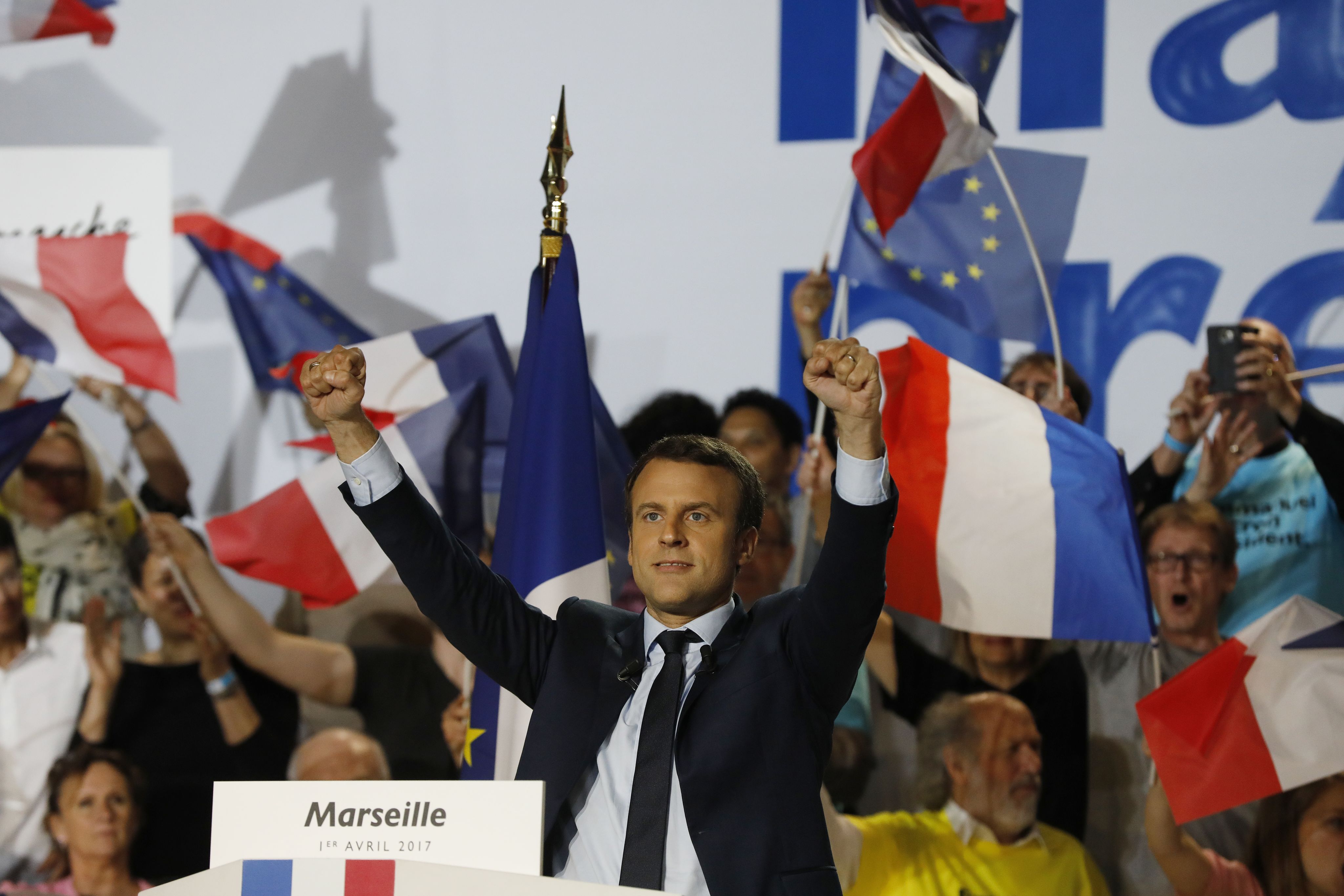 Emmanuel Macron en meeting le 1er avril à Marseille / Photo Thierry Garro
