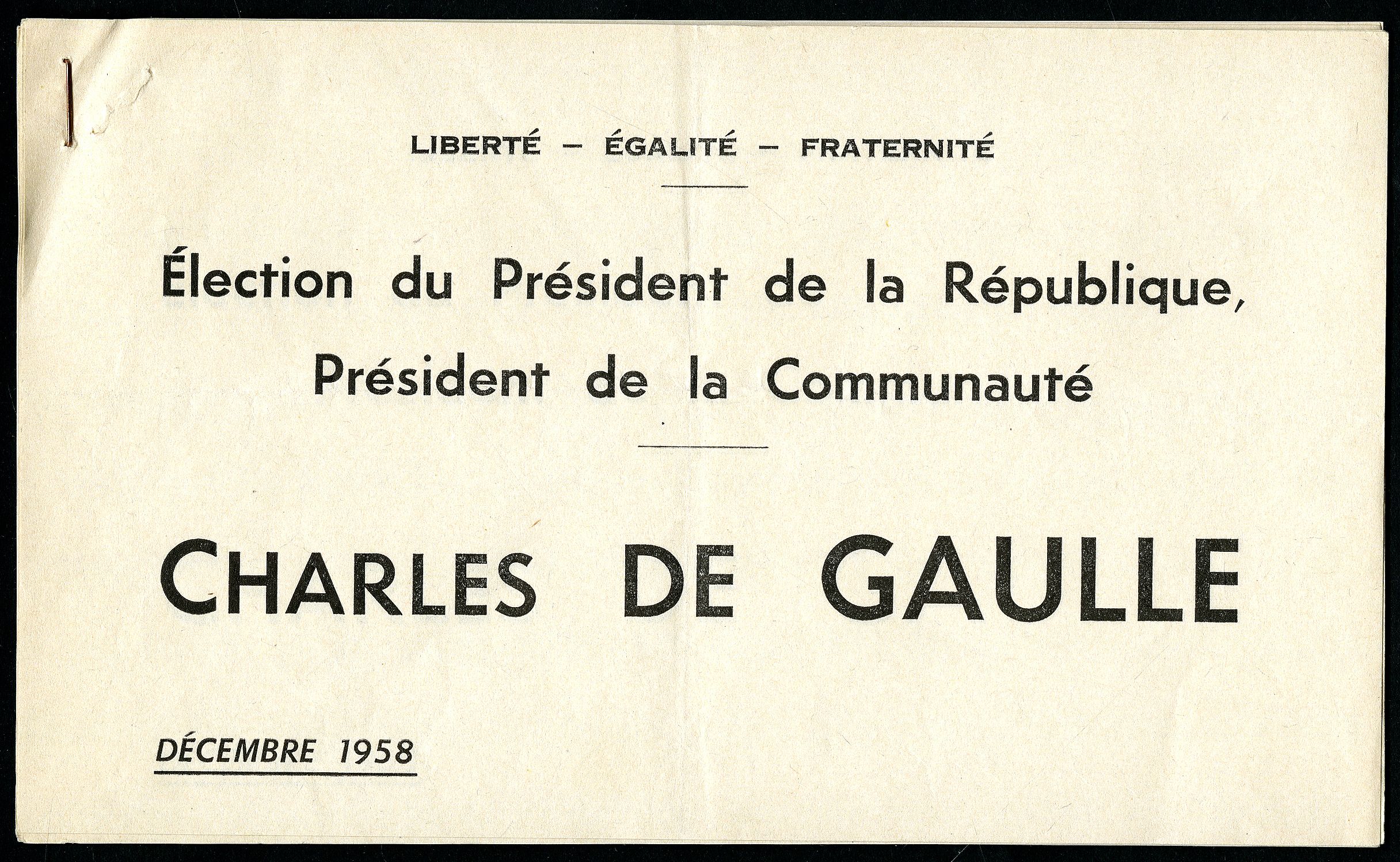 Bulletin pour l’élection présidentielle du 21 décembre 1958, nettement remportée par Charles de Gaulle / Archives départementales des Bouches-du-Rhône, 41W126 2