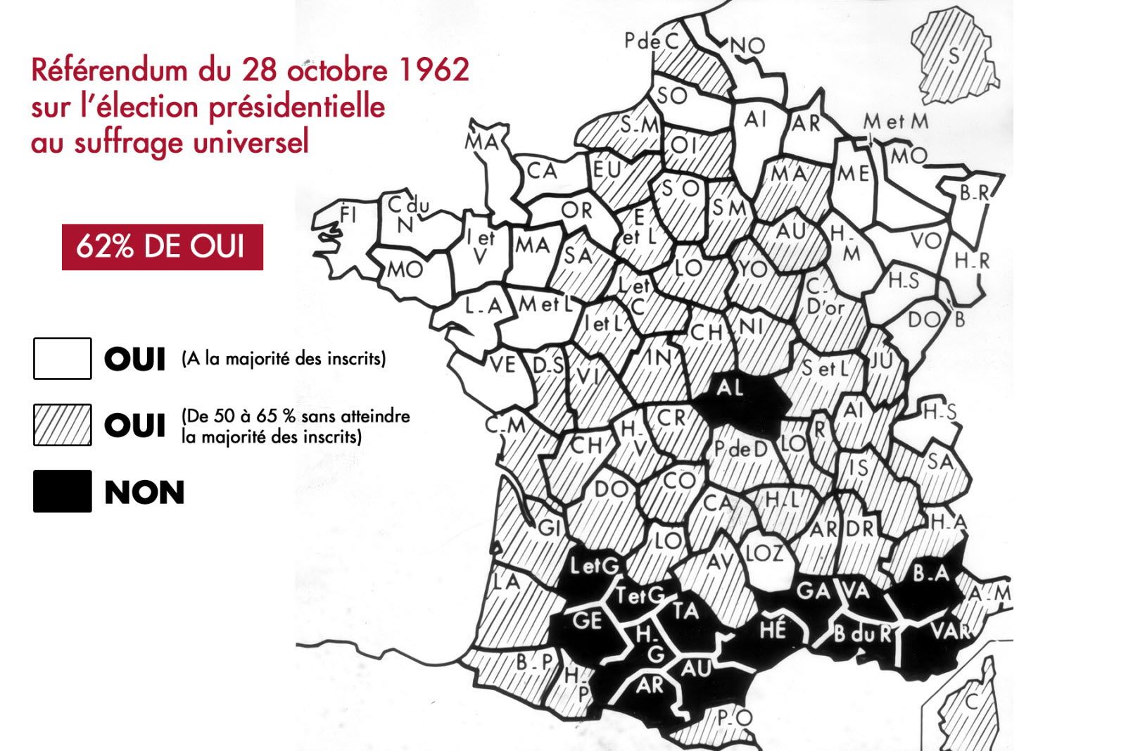 Carte départementale des résultats du référendum du 28 octobre 1962 / La Provence-Histoire