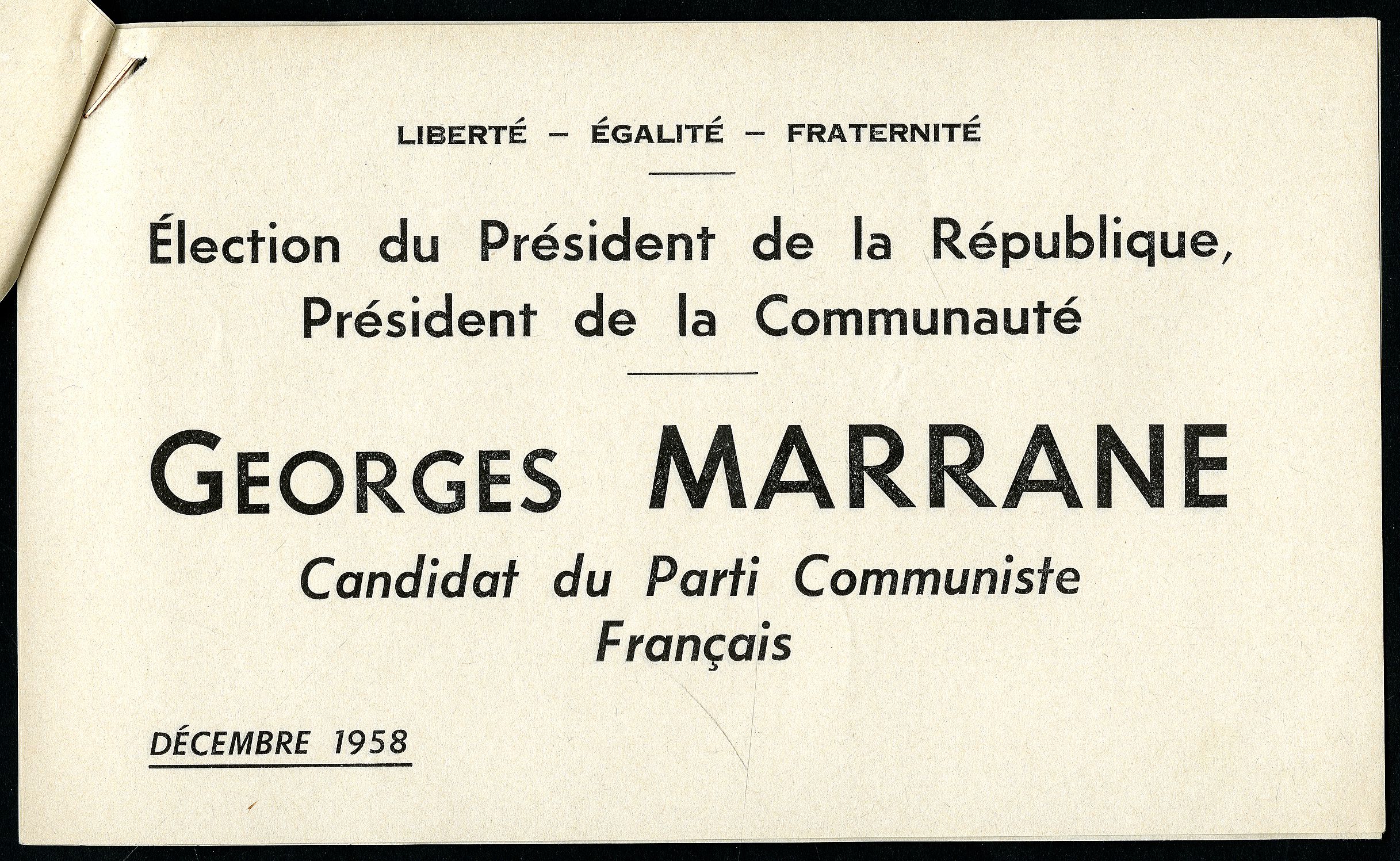 Avec 13,1%, le communiste Georges Marrane arrive deuxième à la présidentielle de 1958 / Archives départementales des Bouches-du-Rhône, 41W126