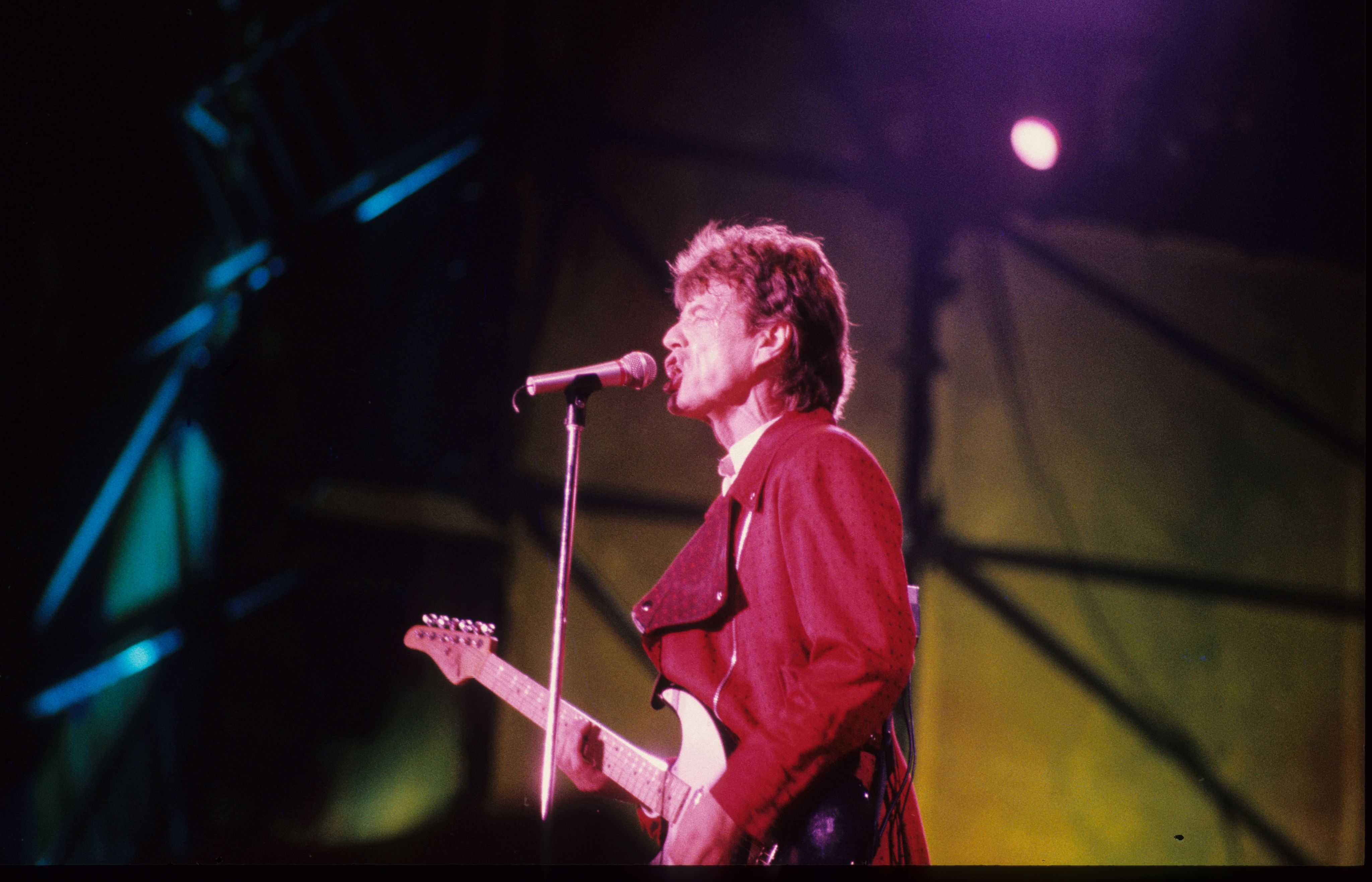 Mick Jagger en 1990, lors du premier concert des Stones au Vélodrome / Photo Serge Mercier