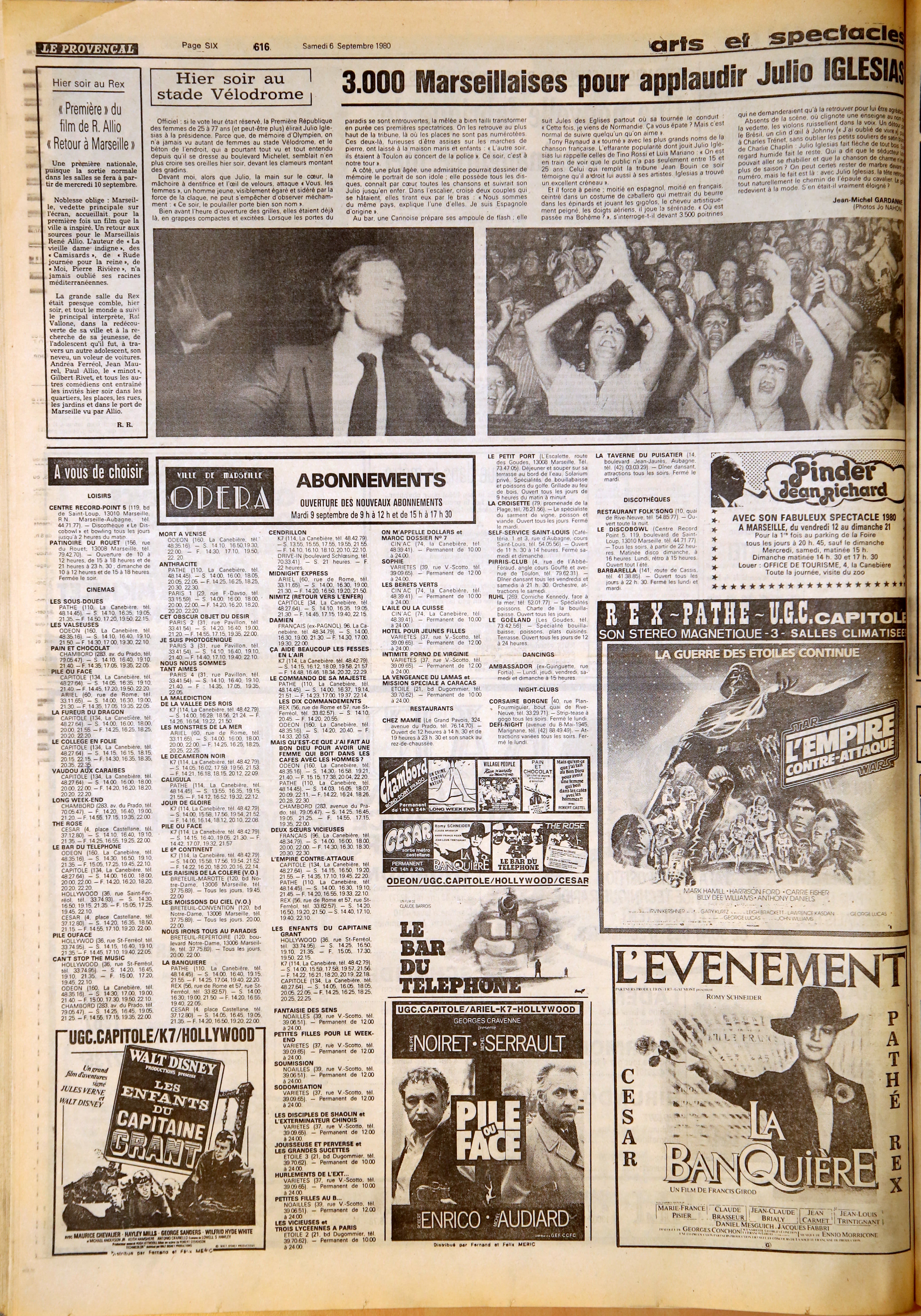 Le compte-rendu du concert de Julio Iglesias publié par « Le Provençal » le 6 septembre 1980 / La Provence