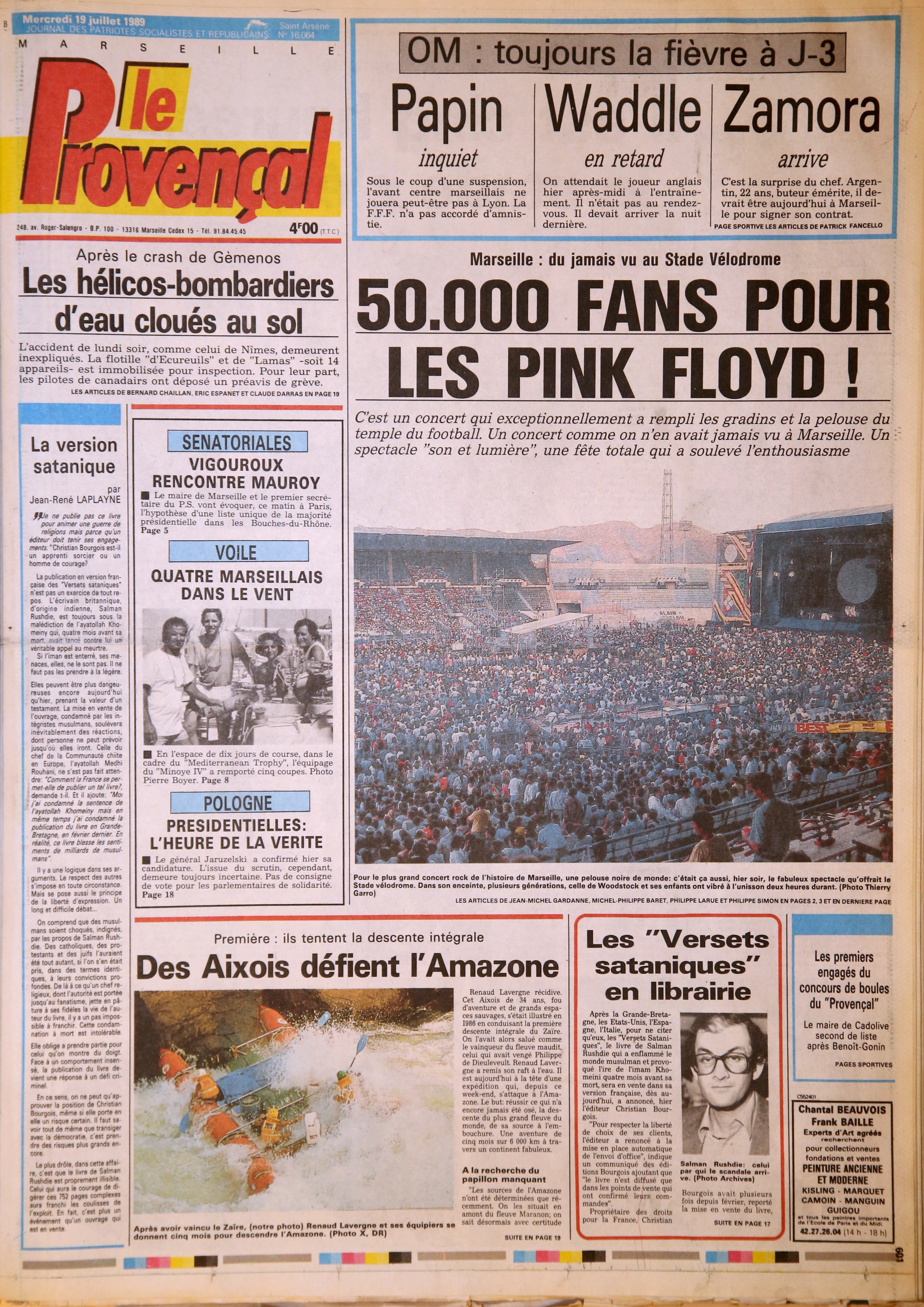 1989 : le concert des Pink Floyd en première page du Provençal / La Provence